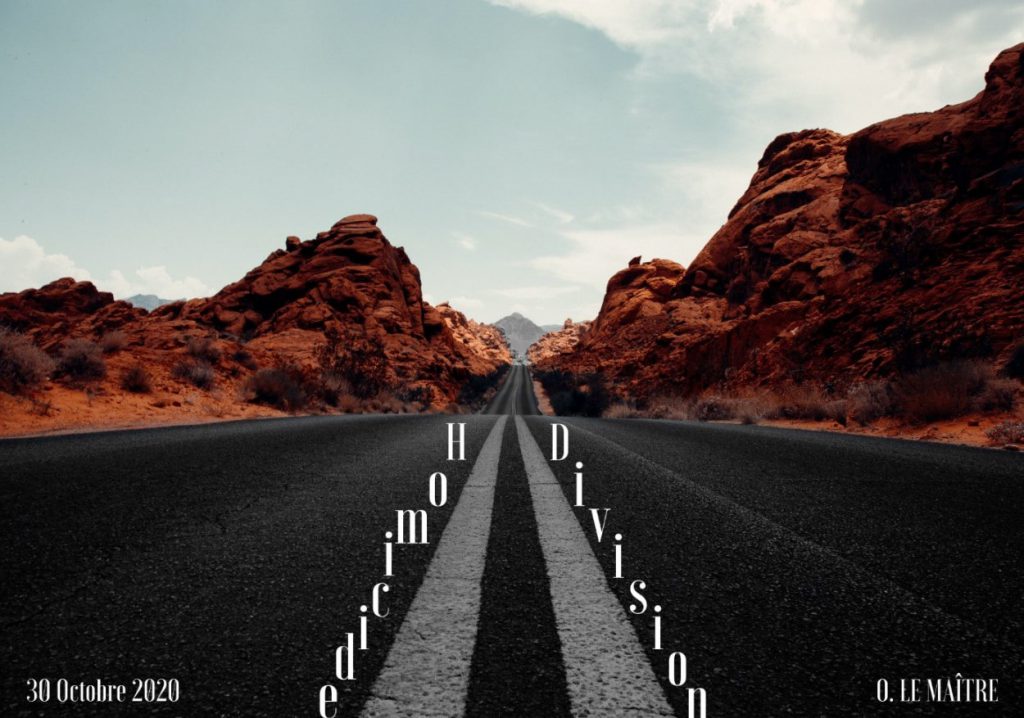 Route d'un canyon arrivant au bout, sur une montagne noire et blanche. Les mots Homicide Division d'un côté et d'un autre de la route suivent les lignes blanches de celle-ci.